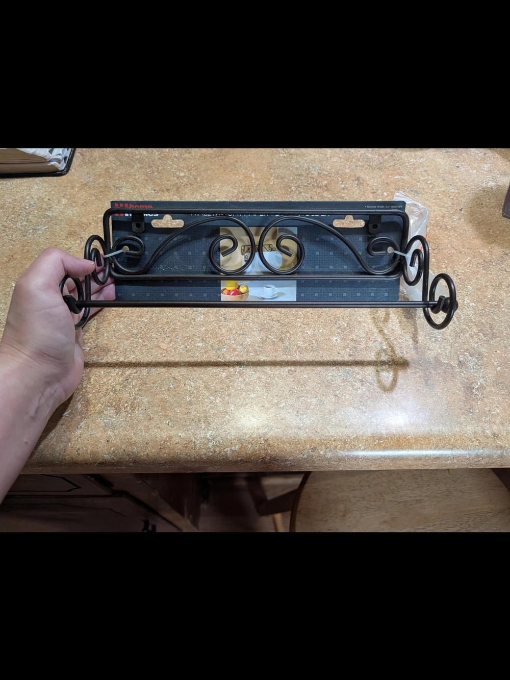 Decorative Bronze Metal  Paper Towel Holder with Scroll Design